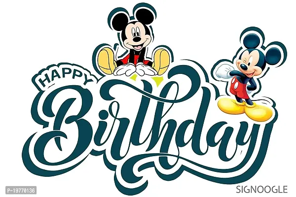 SIGNOOGLE Personalized Happy Birthday Party Decoration Wall Posters with Name Boy/Girl for Photography Gift Kids Cartoon Mickey Mouse Theme (Blue)-thumb0