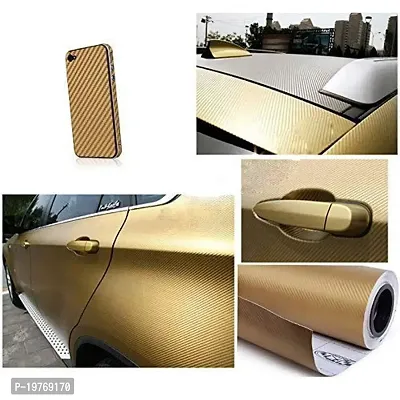 SIGNOOGLE? Carbon Fiber 3D Gold Golden Matte Textured Car Wrapping Wrap Sheet Roll Film Vinyl Sticker Decal for All Car Bike Mobile Laptop Furniture