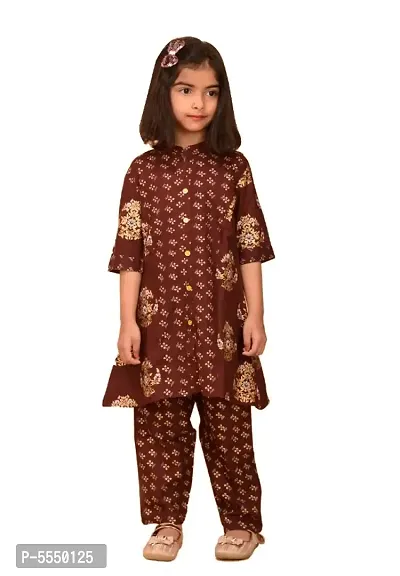 Avima Maroon With Gold Boota Printed Ethnic Kurti Sharara Set For Baby Girl-thumb0