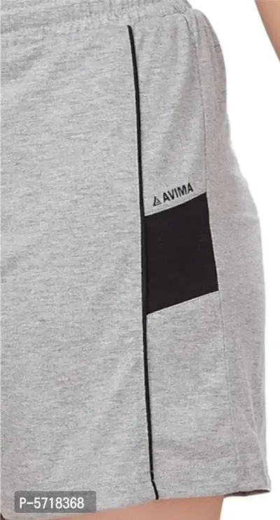 Avima Women's Solid Grey Cotton knitted shorts-thumb2