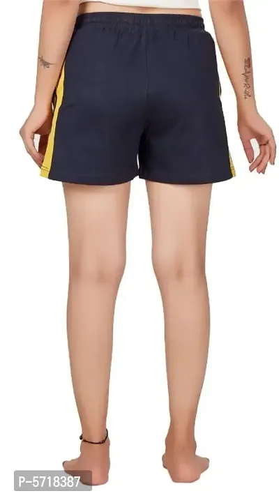 Avima Women's Relaxed Fit Solid Navy Cotton Knitted Shorts-thumb5