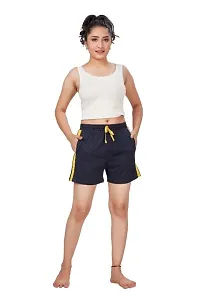 Avima Women's Relaxed Fit Solid Navy Cotton Knitted Shorts-thumb1