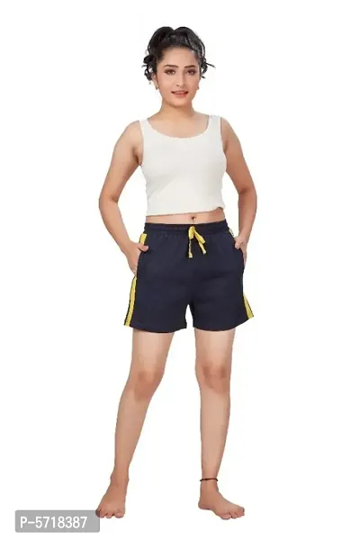 Avima Women's Relaxed Fit Solid Navy Cotton Knitted Shorts-thumb2