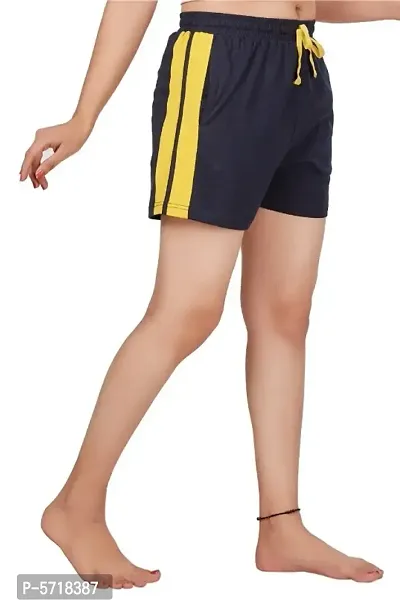 Avima Women's Relaxed Fit Solid Navy Cotton Knitted Shorts-thumb4