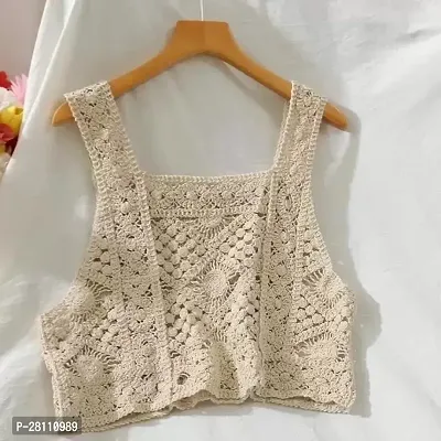 Casual Sleeveless Self Design Women Beige TopBeige