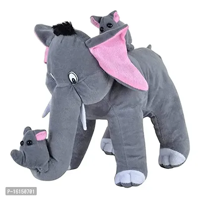 Elephant with her 2 Baby Gray Elephant Happy Elephant Mumy Elephant with her 2 Baby Soft Plush Toy 36 cm Best Gift