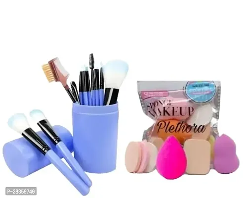 12 Pcs Face and Eye Makeup Brush Set with Storage Barrel with 6 in 1 Sponge Puff - (Pack of 18)