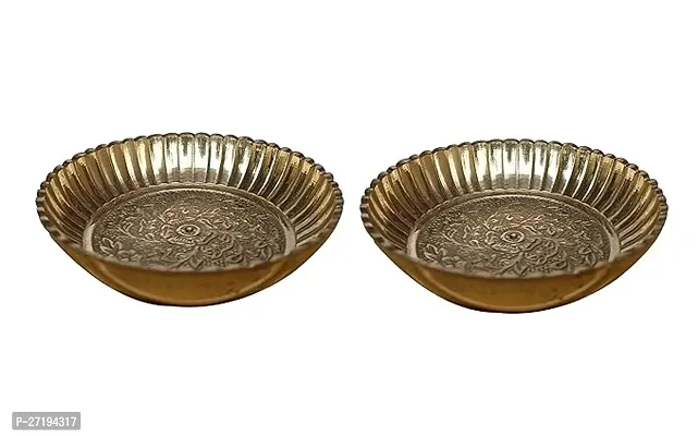 Stylish 3No China Plate, Bhog Thali Prasad Plate Pooja Accessories Brass 2 Pieces, Gold