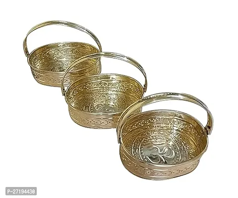 Stylish Brasstokri Brass Omm Flower Basket Oval Tyape Set Pack Of-3