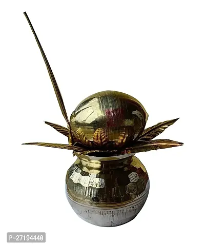 Stylish Mangal Kalash With Nariyal And Leafs,Brass Diamond Kalash, H-4.5 Inch-thumb0