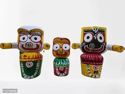 Stylish Pure Neem Wooden Idol Jagannath,Balabhadra,Maa Subhadra And Sudarshan Chakra,4 Inch, Neem Wood, Multicolor-thumb0