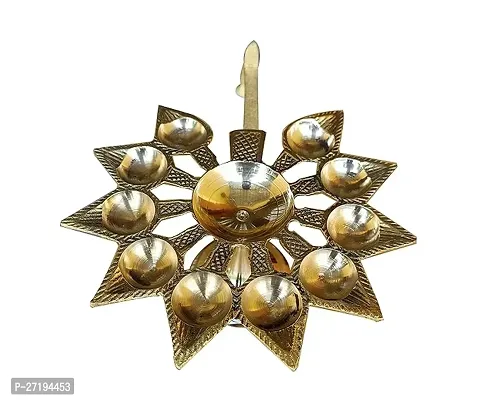 Stylish Dasmukhi Arti Diya,Aarti Standten Face Cutting Diya | Dasmukhi Diya Brass Table, Dasmukhi Pradeep Height: 3 Inch-thumb0