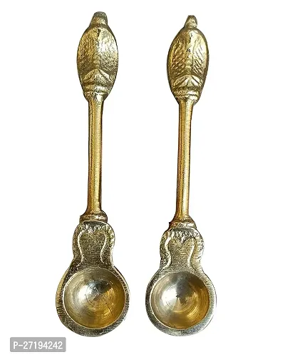 Stylish Brass Panchamrit Spoon Set Of 2 , Pooja Spoon Used In Temple