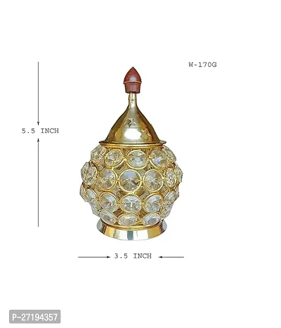 Stylish Brass Round Akhand Diya | Diamond Crystal Deepak/Dia | Akhand Jyot,Decorative Brass Crystal Oil Lamp Height: 5.5 Inch