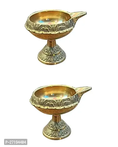 Stylish Deepak Diya With Stand Oil Lamp For Puja Diwali Diya Set H-2 Inch,Pack Of 2