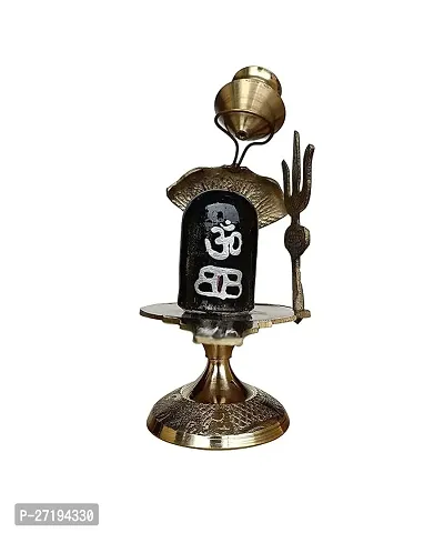 Stylish Shiva Lingam And Brass Abhishek Patra With Trishul And Nag For Pooja Room | Shivling Showpiece Statue | Car Dashboard Murti H-5 Inch Brass, Gold, Black