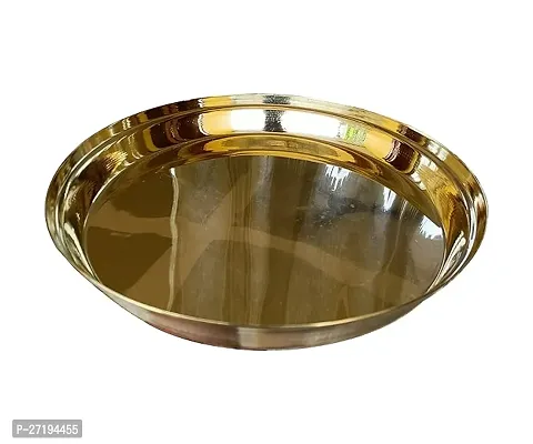 Stylish Pure Brass Handicraft Puja Pooja Thali, Arti Plate For Pooja - Worship At Home Or Office L-10Inch-thumb0