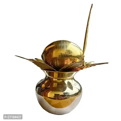 Stylish Mangal Kalash With Nariyal And Leafs,Brass Kalash, H-4.5 Inch-thumb0