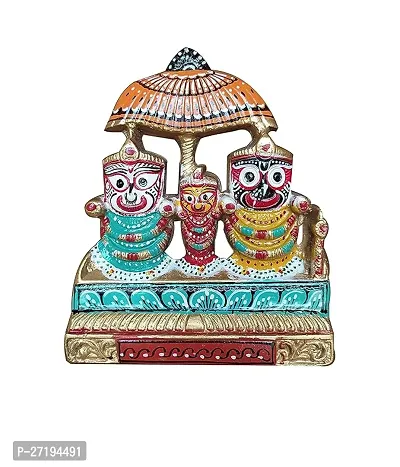 Stylish Lord Jagannath,Balaram,Subhadra Brass Idol With Multi Colour H-5.5 Inch