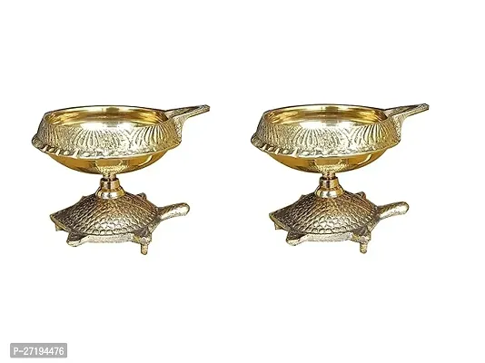 Stylish Kuber Diya Handmade Indian Engraved Design With Turtle Base Brass Kuber Diya Lamp Height: 3 Inch,Pack Of 2-thumb0