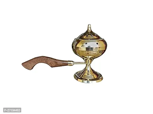 Stylish Brass Jhuna Loban Burner Dhoop Dani With Handle Dhoobakkal Gold,H-6 Inch-thumb0