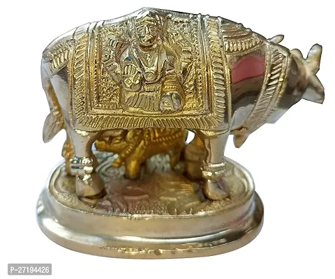 Stylish Kamdhenu Cow Handmade Decorative Showpiece - 10 Cm Brass, Gold