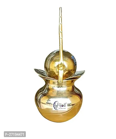 Stylish Brass Mangal Kalash With Brass Nariyal And Leafs Height 5 Inch