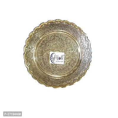 Stylish Brass Puja Thali With Flower Emossed Design,Brass Pooja Plate For Home And Office Decoration And Gifting Brass S, Gold-thumb0