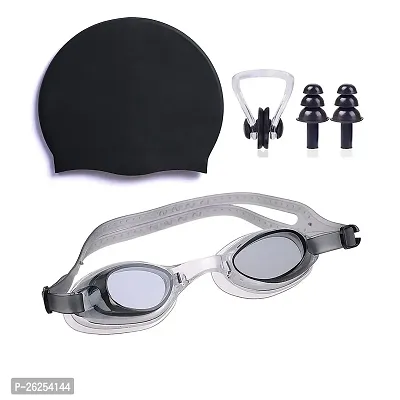 Morikus  Swimming Goggles Set with UV Protection Swimming Kit of Goggles Cap Nose Plug and Earplug (Black)-thumb0