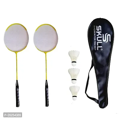 MORIKUS Aluminum Hanji Strung Badminton Racquet Set with Full Racquet Cover and 3 Pieces Feather Shuttles (Multicolor)