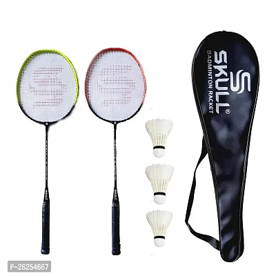 MORIKUS Aluminum Isometric Strung Badminton Racquet Set with Full Racquet Cover and 3 Pieces Feather Shuttles (Multicolor)