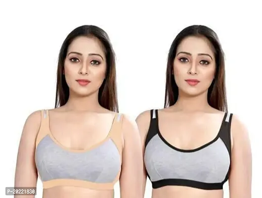 Stylish Multicoloured Cotton Solid Bras For Women Pack of 2-thumb0