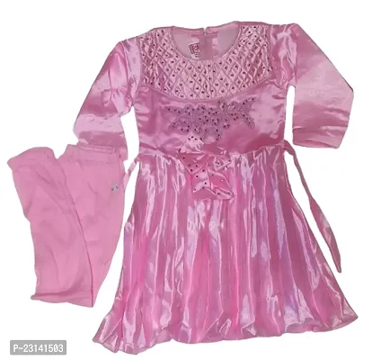 Stylish Pink Cotton Blend Top With Bottom Set For Girl