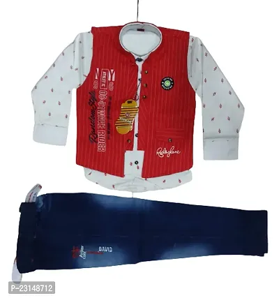 Fabulous Multicoloured Cotton Self Pattern Shirt Jacket with Trousers For Boys-thumb0