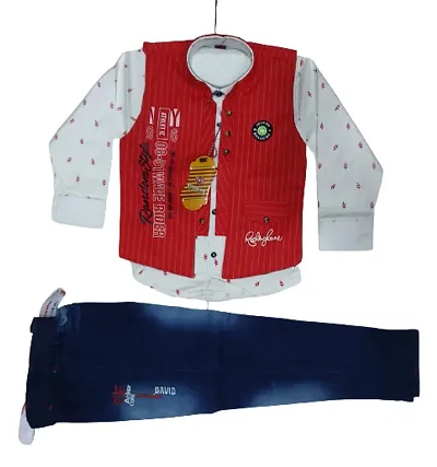 Fabulous Self Pattern Shirt Jacket with Trousers For Boys