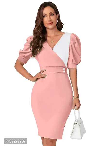 Stylish Peach Poly Spandex Bodycon Dress For Women