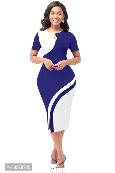 Stylish Blue Poly Spandex Bodycon Dress For Women-thumb0