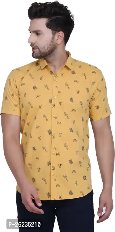 Reliable Yellow Cotton Blend Printed Short Sleeves Casual Shirts For Men