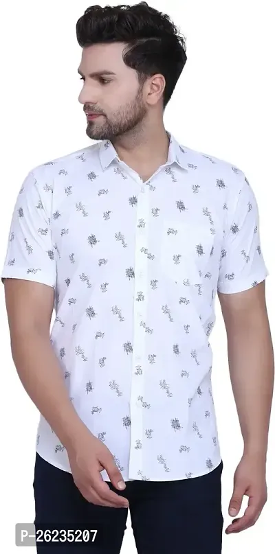 Reliable White Cotton Blend Printed Short Sleeves Casual Shirts For Men-thumb0