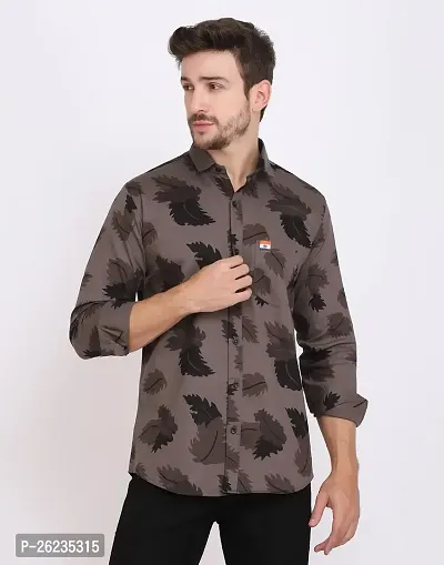 Reliable Grey Cotton Blend Printed Long Sleeves Casual Shirts For Men
