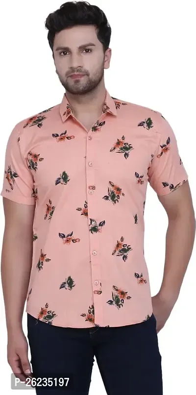 Reliable Pink Cotton Blend Printed Short Sleevess Casual Shirts For Men