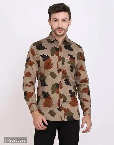 Reliable Brown Cotton Blend Printed Long Sleeves Casual Shirts For Men