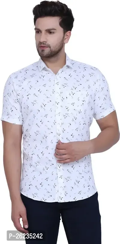 Reliable White Cotton Blend Printed Short Sleevess Casual Shirts For Men