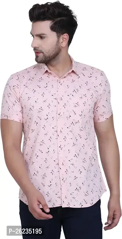 Reliable Pink Cotton Blend Printed Short Sleevess Casual Shirts For Men