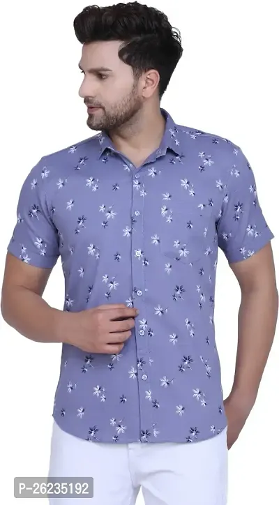 Reliable Light Blue Cotton Blend Printed Short Sleevess Casual Shirts For Men
