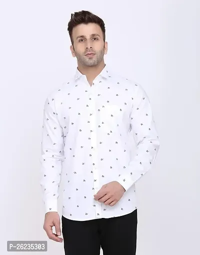 Reliable White Cotton Blend Printed Long Sleeves Casual Shirts For Men