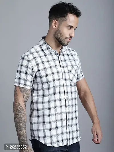 Reliable White Cotton Blend Checkered Short Sleevess Casual Shirts For Men