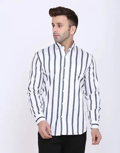 FEBIA Mens Cottonblend Striped Printed Fullsleeve Shirt
