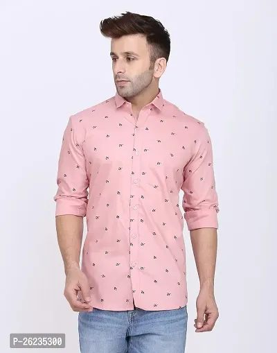 Reliable Pink Cotton Blend Printed Long Sleeves Casual Shirts For Men-thumb0