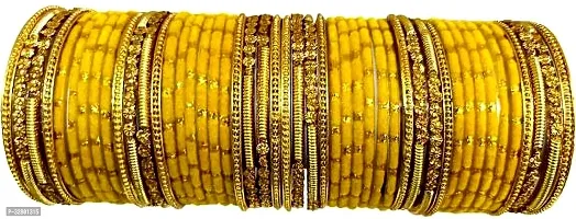 Stylish Yellow Glass Bangle Set For Women